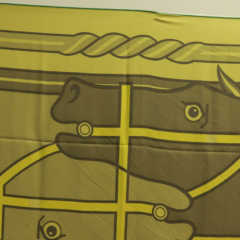 【日本直送】愛馬仕 (HERMES) 140 方形絲巾 (Carre 140 Scarf) “QUADRIGE” 真絲 綠色 Auth 166363V-2