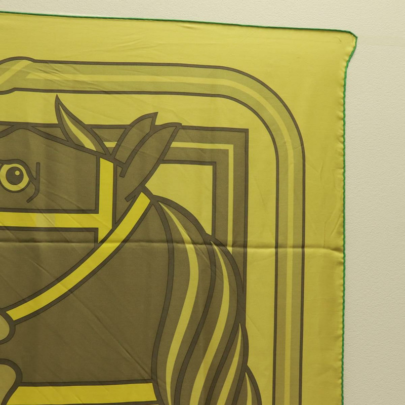【日本直送】愛馬仕 (HERMES) 140 方形絲巾 (Carre 140 Scarf) “QUADRIGE” 真絲 綠色 Auth 166363V-3