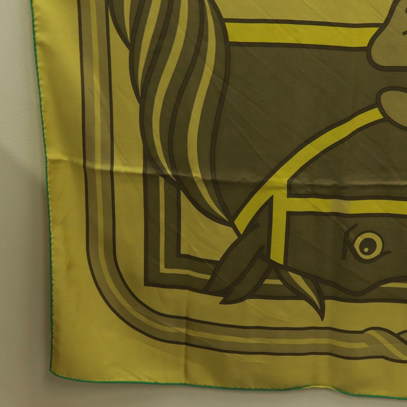 【日本直送】愛馬仕 (HERMES) 140 方形絲巾 (Carre 140 Scarf) “QUADRIGE” 真絲 綠色 Auth 166363V-7
