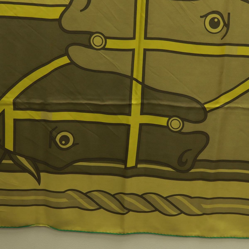 【日本直送】愛馬仕 (HERMES) 140 方形絲巾 (Carre 140 Scarf) “QUADRIGE” 真絲 綠色 Auth 166363V-8