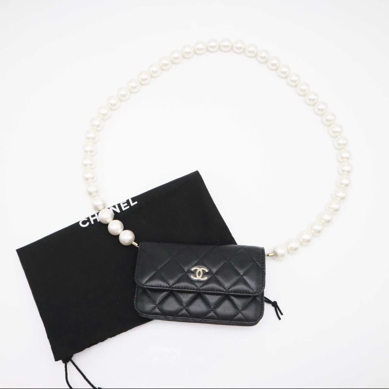 CHANEL珍珠 mini woc 鏈條包 黑色淺金扣15*9.5*3.5 98新配件塵袋保卡-1