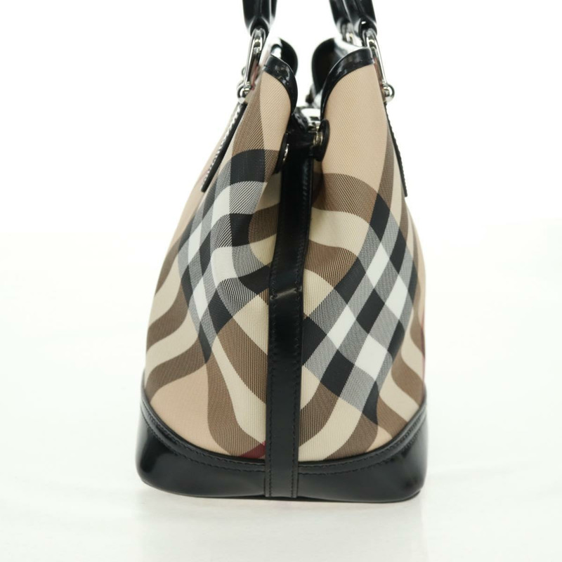 【日本直送】BURBERRY Nova 格紋手提包 PVC 米色 銀色 正品 am10632V-3