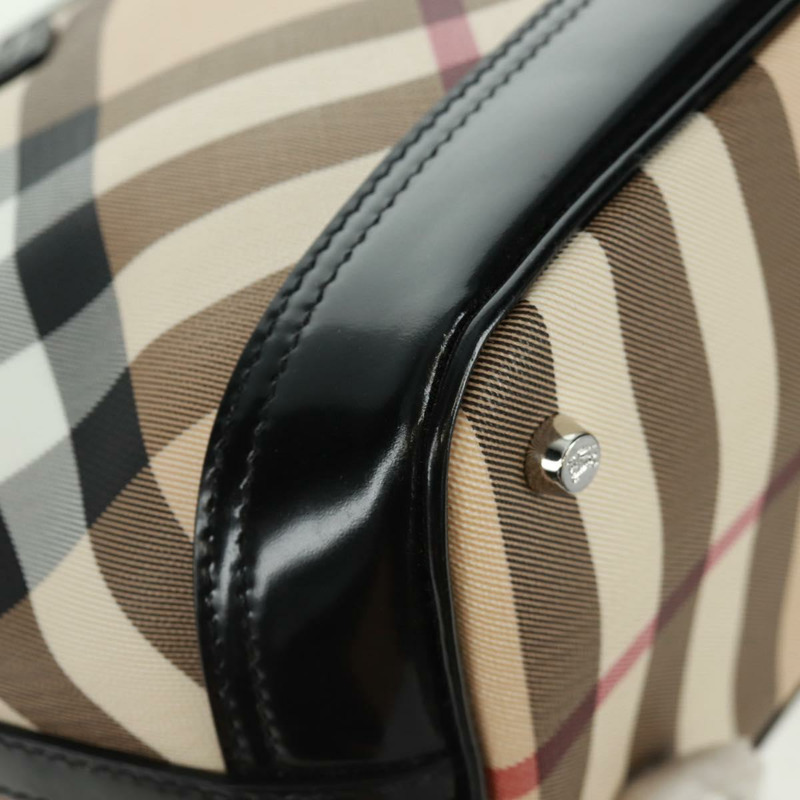 【日本直送】BURBERRY Nova 格紋手提包 PVC 米色 銀色 正品 am10632V-14