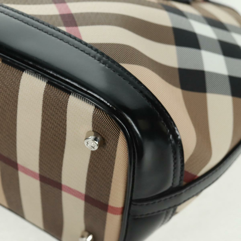 【日本直送】BURBERRY Nova 格紋手提包 PVC 米色 銀色 正品 am10632V-15