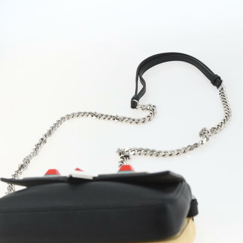 【日本直送】FENDI 鏈條雙排迷你法國棍包 皮革 2way 黑色 米色 Auth ka1695M-14