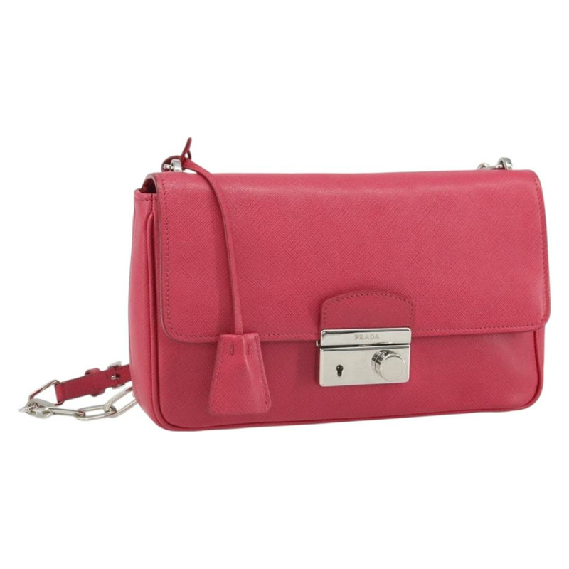 【日本直送】PRADA 鏈條單肩包 Safiano 皮革 粉紅色 銀色 正品 ka1645V-0