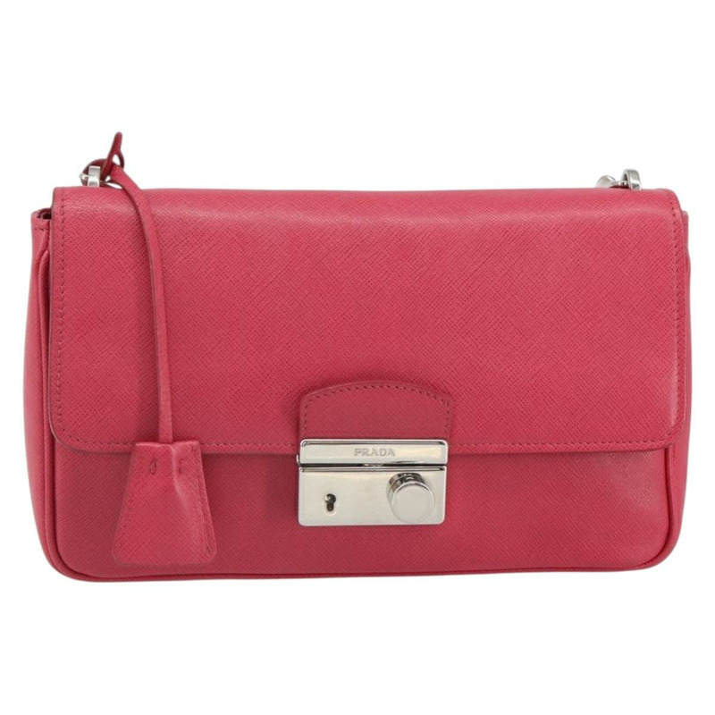 【日本直送】PRADA 鏈條單肩包 Safiano 皮革 粉紅色 銀色 正品 ka1645V-12