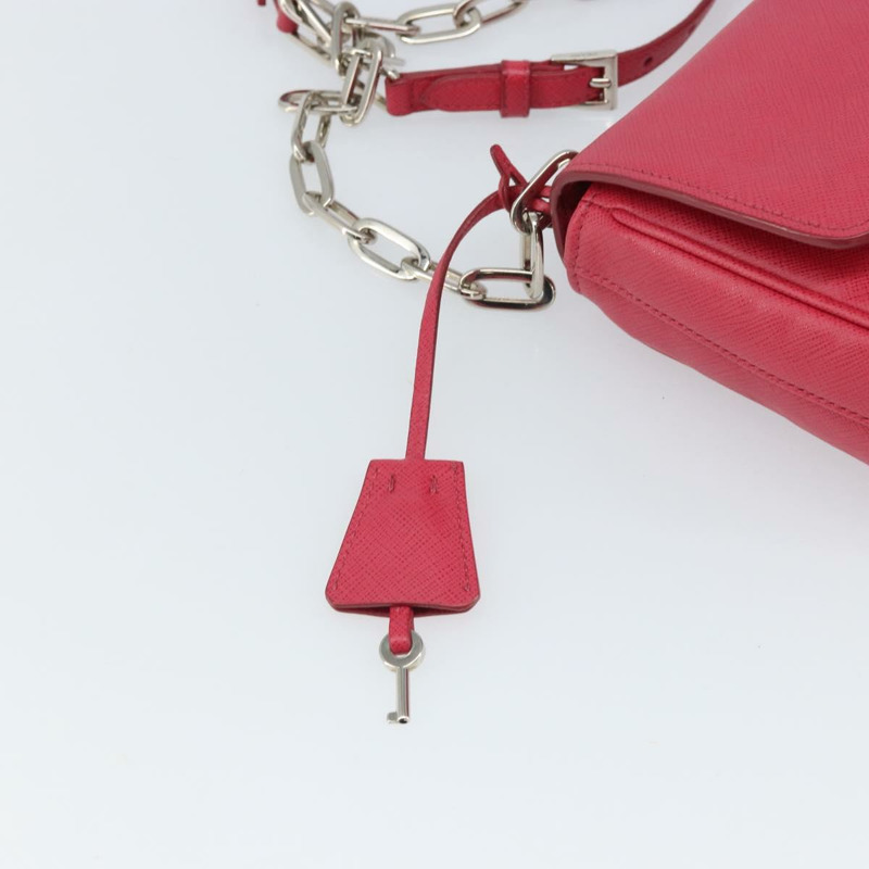 【日本直送】PRADA 鏈條單肩包 Safiano 皮革 粉紅色 銀色 正品 ka1645V-17