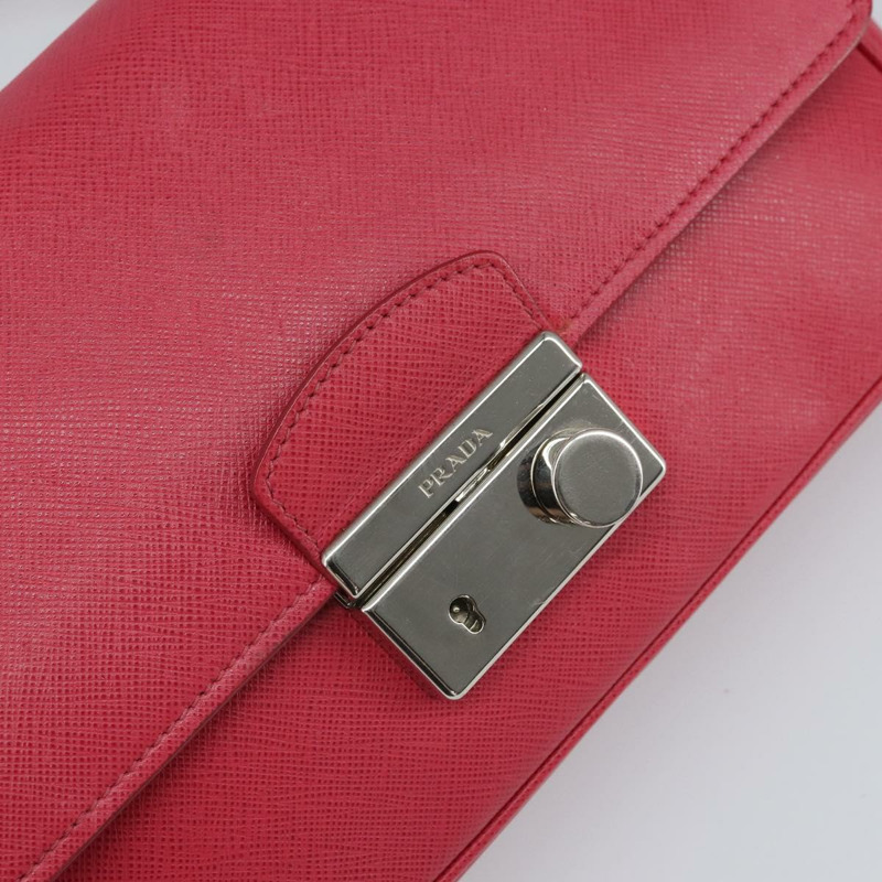 【日本直送】PRADA 鏈條單肩包 Safiano 皮革 粉紅色 銀色 正品 ka1645V-18
