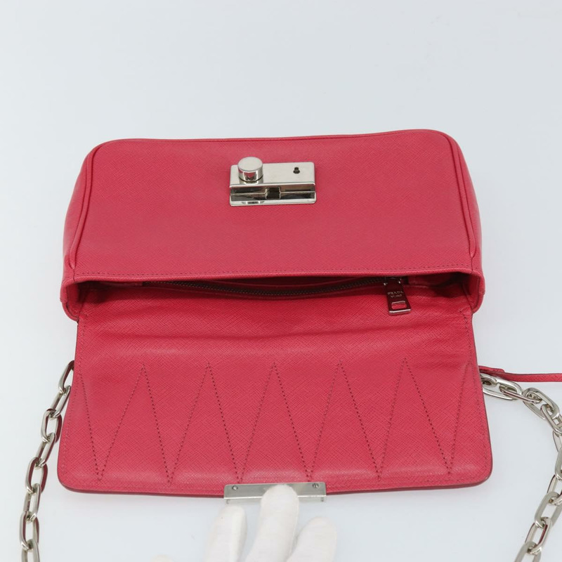 【日本直送】PRADA 鏈條單肩包 Safiano 皮革 粉紅色 銀色 正品 ka1645V-19