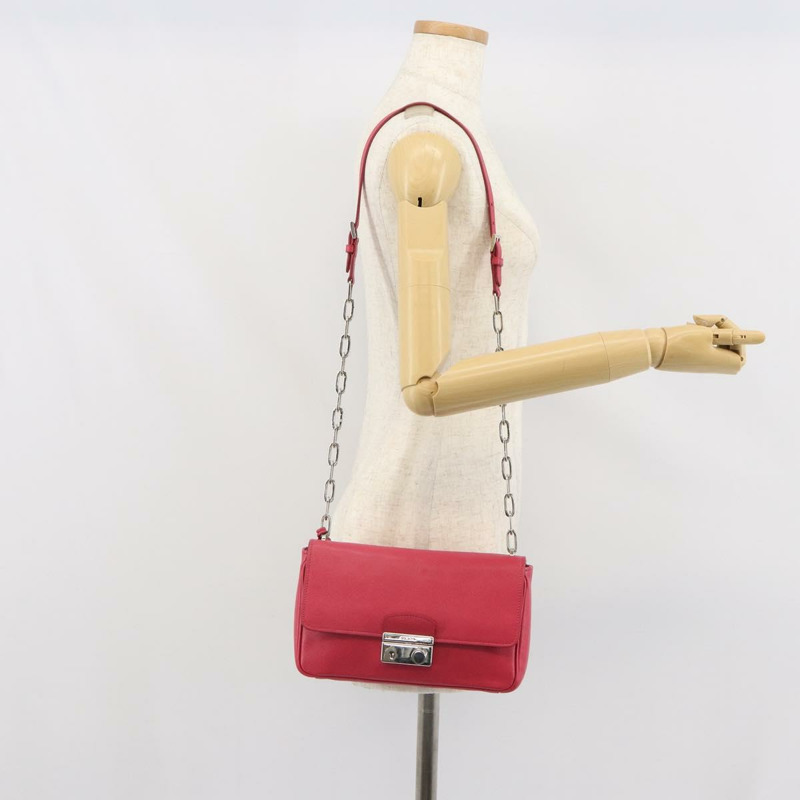 【日本直送】PRADA 鏈條單肩包 Safiano 皮革 粉紅色 銀色 正品 ka1645V-26