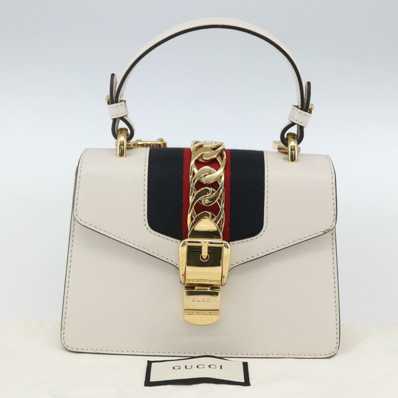 【日本直送】GUCCI Silvi Sherry Line 手袋 皮革 兩用 白色 金色 470270 正品 ka1643M-11