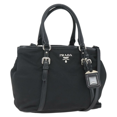 PRADA 尼龍手提包 2way 黑色銀色 Auth ka1605V