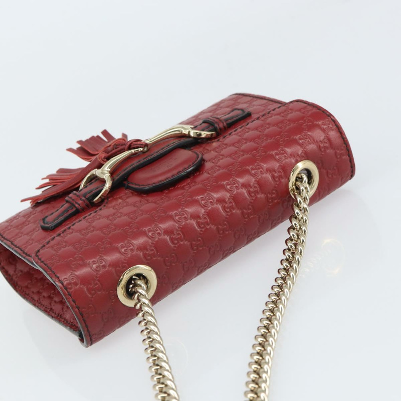 【日本直送】GUCCI 馬銜扣微型 GG 帆布 Emily 包 皮革 暢貨中心 紅色 449636 正品 ka1651-5