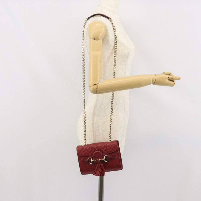 【日本直送】GUCCI 馬銜扣微型 GG 帆布 Emily 包 皮革 暢貨中心 紅色 449636 正品 ka1651-22
