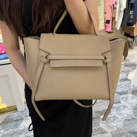 Celine奶茶色顆粒牛皮 手提肩背斜背包27×16×21 98新配件塵袋