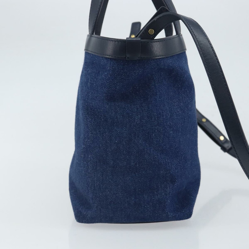 【日本直送】BOTTEGA VENETA 小號翻蓋手提包 牛仔布 2way Blue Gold Auth ka1612SAM-3