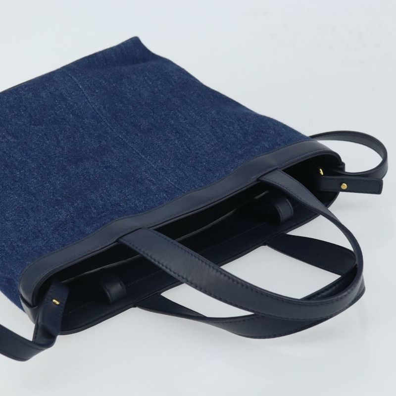 【日本直送】BOTTEGA VENETA 小號翻蓋手提包 牛仔布 2way Blue Gold Auth ka1612SAM-5