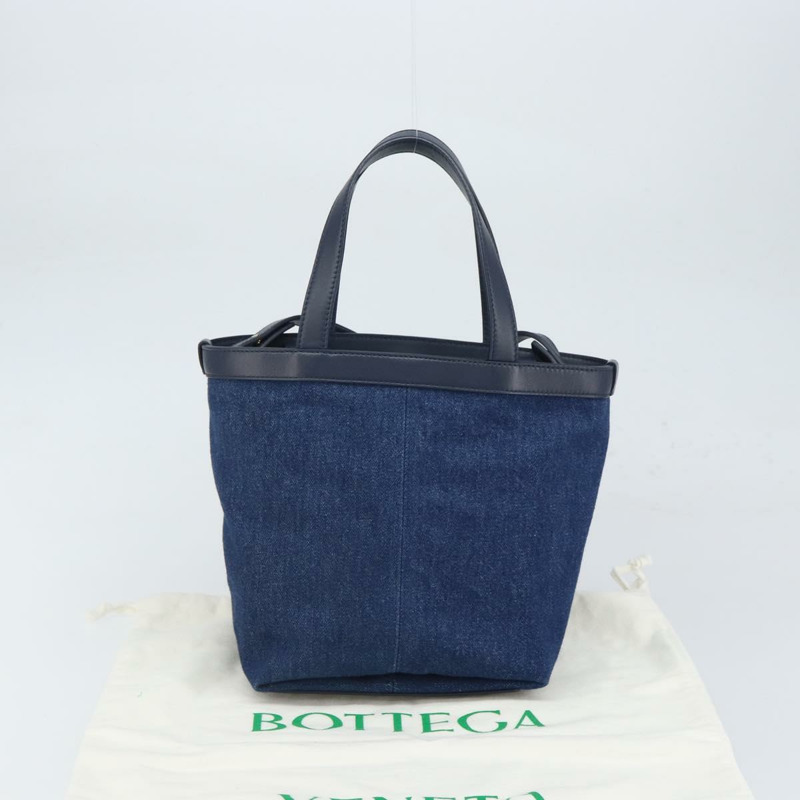 【日本直送】BOTTEGA VENETA 小號翻蓋手提包 牛仔布 2way Blue Gold Auth ka1612SAM-11