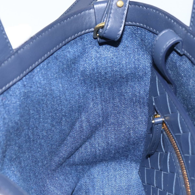 【日本直送】BOTTEGA VENETA 小號翻蓋手提包 牛仔布 2way Blue Gold Auth ka1612SAM-20