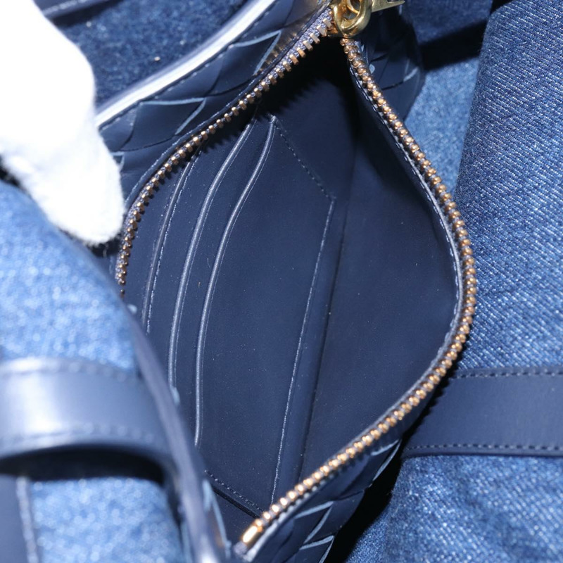 【日本直送】BOTTEGA VENETA 小號翻蓋手提包 牛仔布 2way Blue Gold Auth ka1612SAM-22