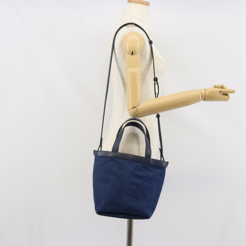 【日本直送】BOTTEGA VENETA 小號翻蓋手提包 牛仔布 2way Blue Gold Auth ka1612SAM-25