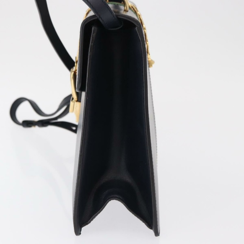 【日本直送】GUCCI Silvi Web Sherry Line 手袋 皮革 2way Navy Gold 431665 Auth ka1697V-2