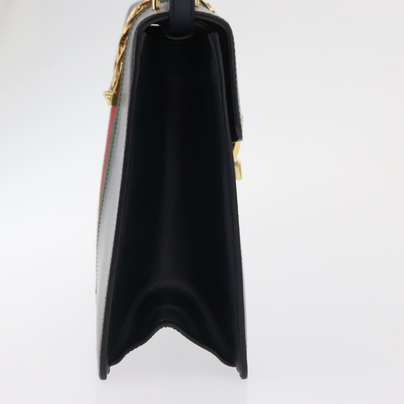 【日本直送】GUCCI Silvi Web Sherry Line 手袋 皮革 2way Navy Gold 431665 Auth ka1697V-3