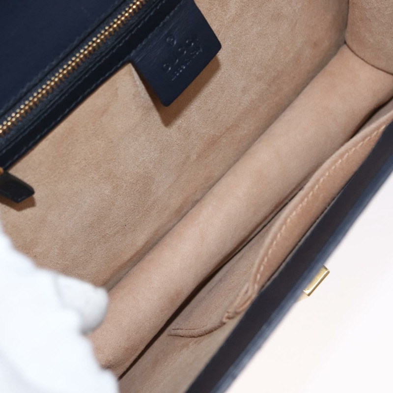 【日本直送】GUCCI Silvi Web Sherry Line 手袋 皮革 2way Navy Gold 431665 Auth ka1697V-9