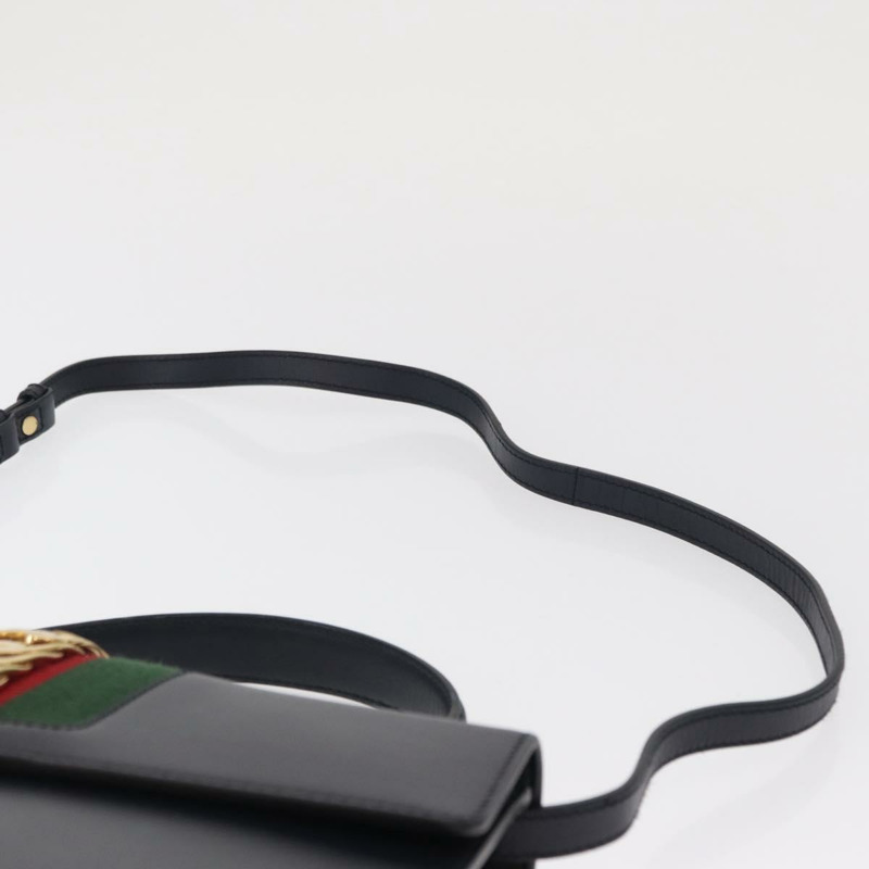 【日本直送】GUCCI Silvi Web Sherry Line 手袋 皮革 2way Navy Gold 431665 Auth ka1697V-14