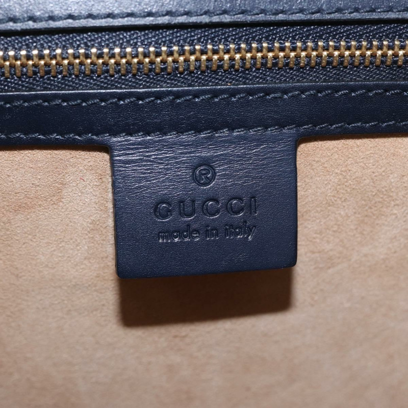 【日本直送】GUCCI Silvi Web Sherry Line 手袋 皮革 2way Navy Gold 431665 Auth ka1697V-20