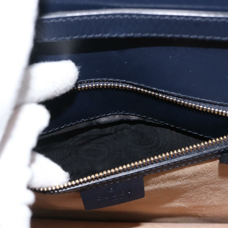 【日本直送】GUCCI Silvi Web Sherry Line 手袋 皮革 2way Navy Gold 431665 Auth ka1697V-24