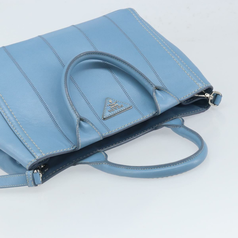 【日本直送】PRADA 手提包 皮革 兩用 淺藍色 銀色 正品 ka1642V-5