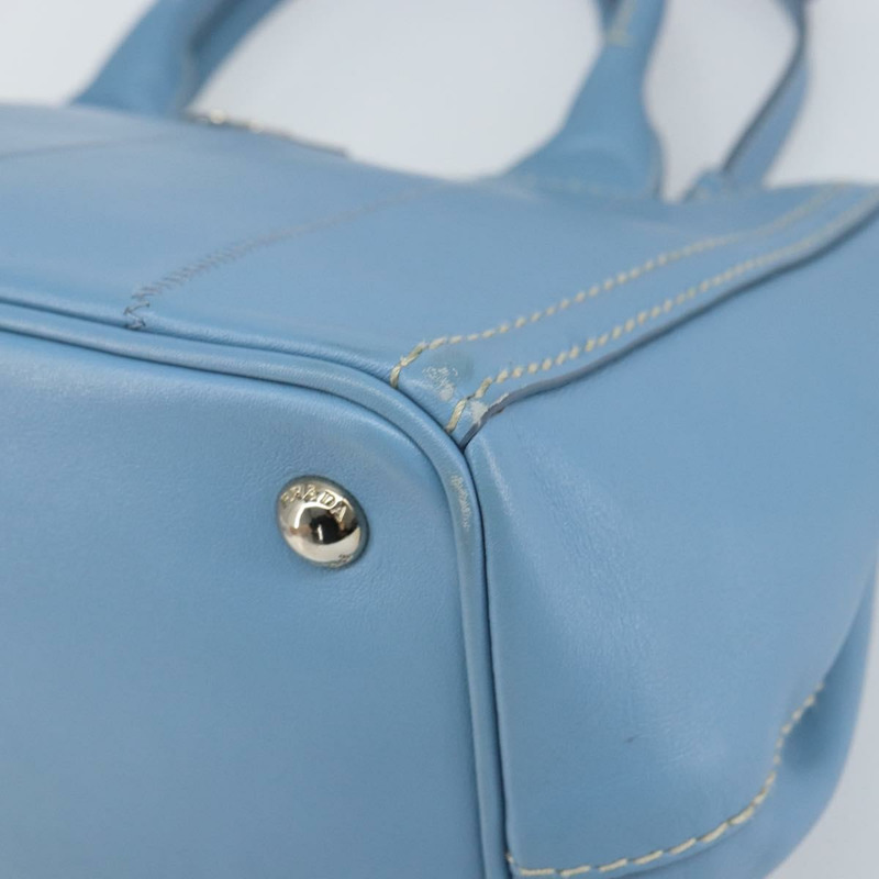 【日本直送】PRADA 手提包 皮革 兩用 淺藍色 銀色 正品 ka1642V-15