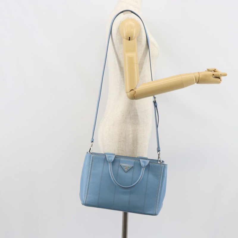 【日本直送】PRADA 手提包 皮革 兩用 淺藍色 銀色 正品 ka1642V-27