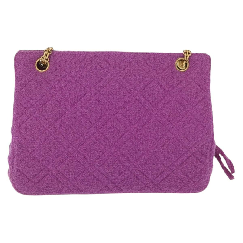 【日本直送】香奈兒鏈條肩背包 斜紋軟呢 紫色 金色 CC 標誌 正品 bs32684A-1