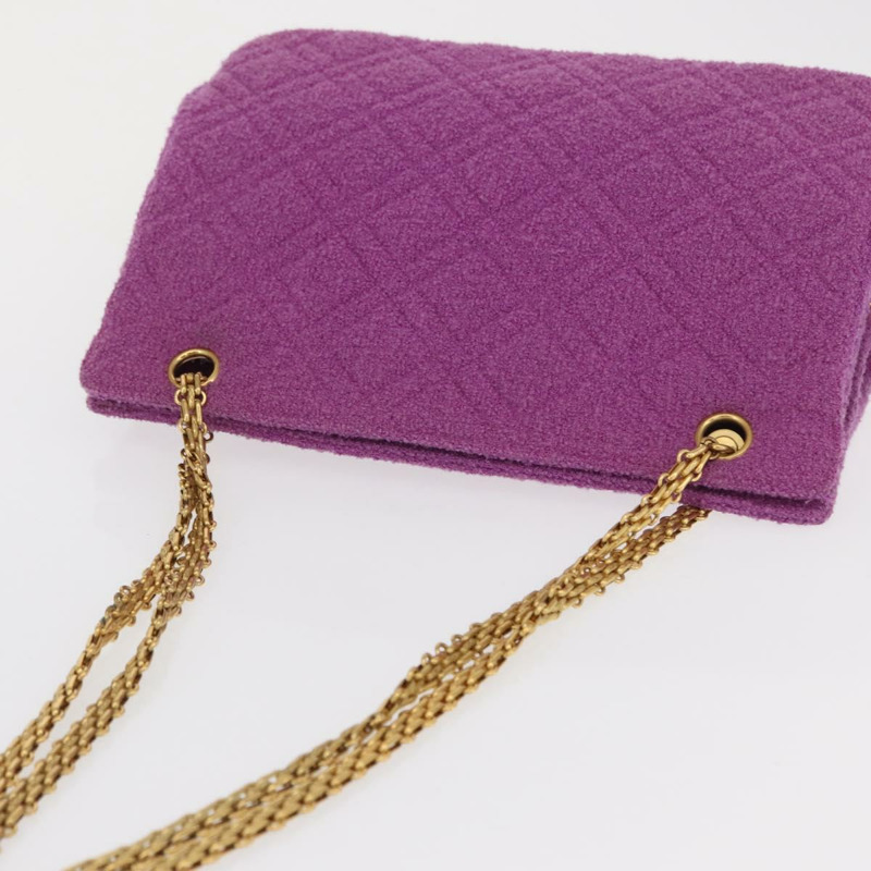 【日本直送】香奈兒鏈條肩背包 斜紋軟呢 紫色 金色 CC 標誌 正品 bs32684A-5