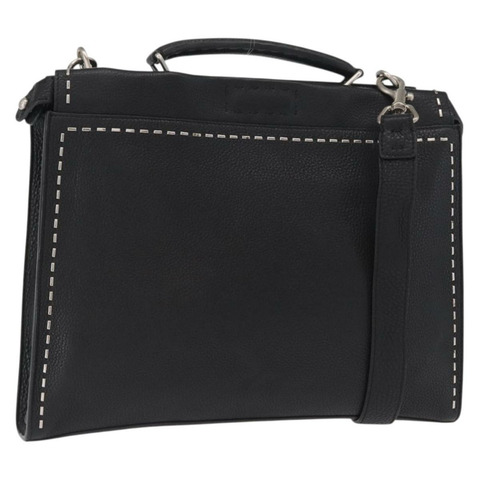 FENDI Selleria Peek A Boo Fit 手提包 皮革 2way 黑色 銀色 Auth ka1663
