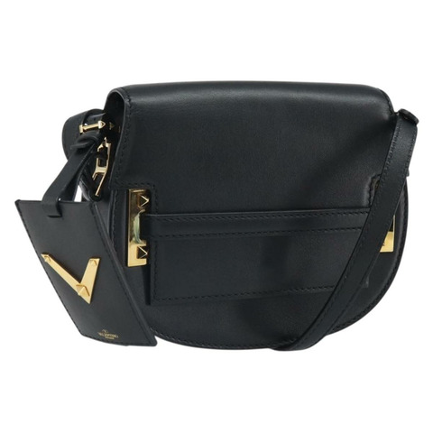 VALENTINO 黑色金色皮革單肩包 正品 ka1669V