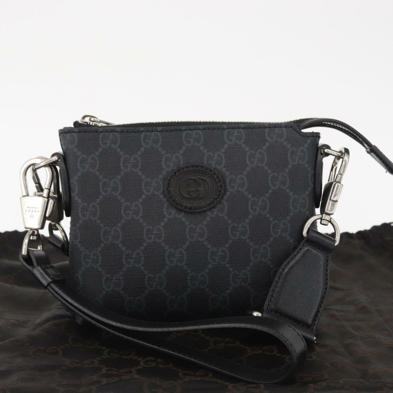 【日本直送】GUCCI GG Supreme 單肩包 PVC 黑銀 723306 正品 ka1628M-11
