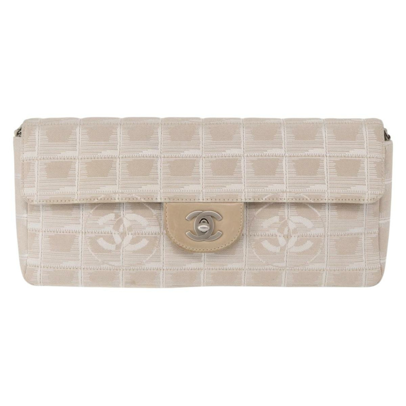 【日本直送】香奈兒新旅行系列鏈條單肩背包 尼龍 米色 銀色 CC 標誌 正品 ka1609SAV-12