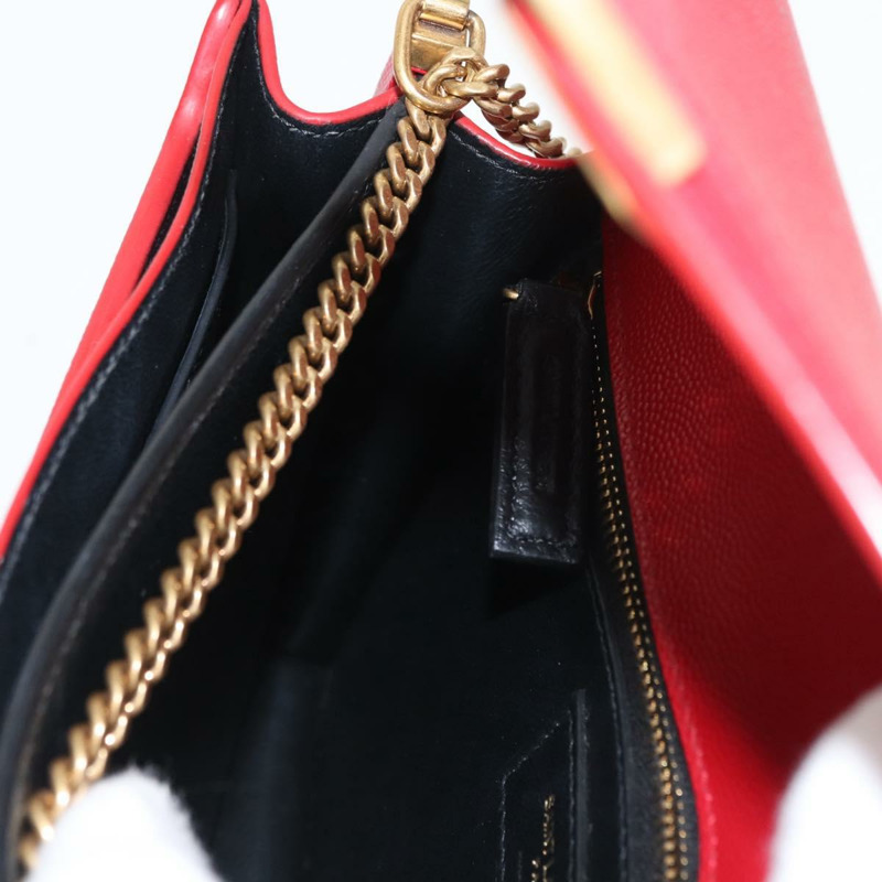 【日本直送】SAINT LAURENT 鏈條 Cassandra 單肩包 皮革 紅色 金色 正品 ka1689SAV-20