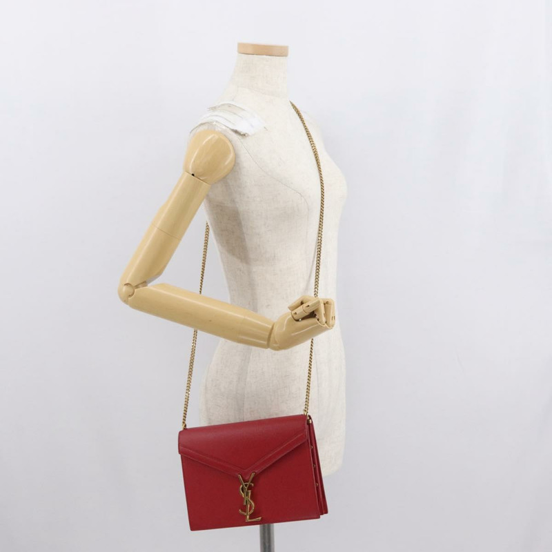 【日本直送】SAINT LAURENT 鏈條 Cassandra 單肩包 皮革 紅色 金色 正品 ka1689SAV-25