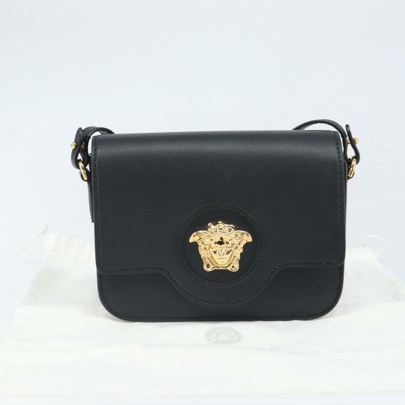 【日本直送】范思哲 (VERSACE) 黑色金色皮革肩背包，正品 ka1687M-11