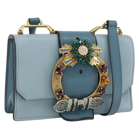 Miu Miu 皮革肩背包 淺藍色 金色 正品 ka1683V