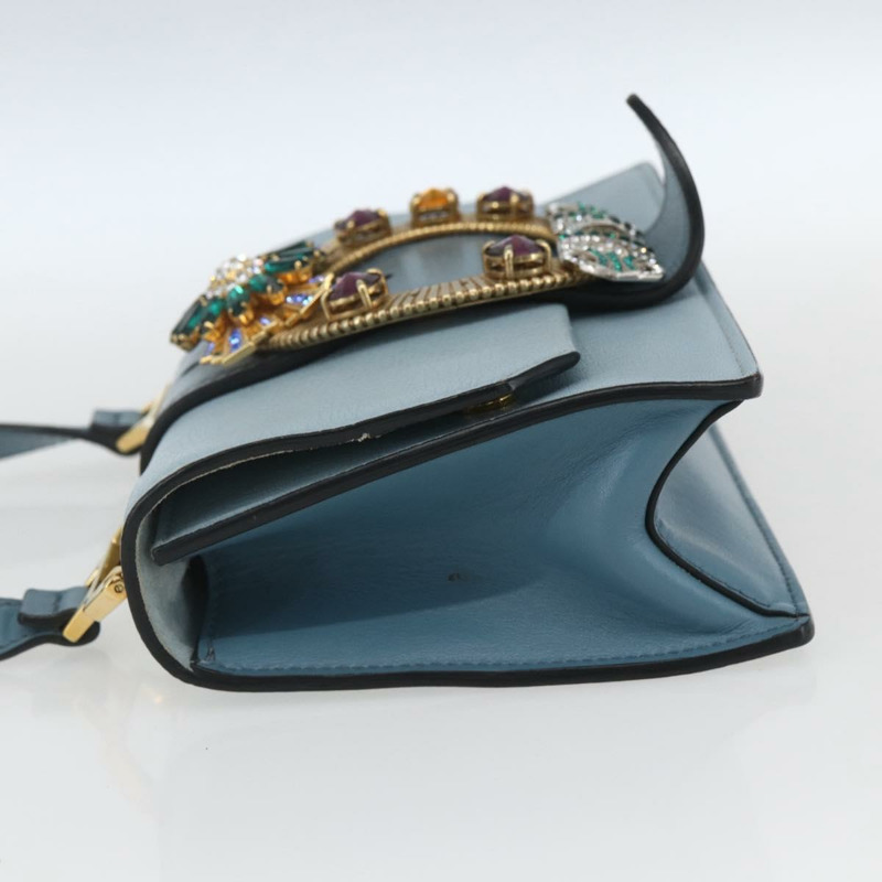 【日本直送】Miu Miu 皮革肩背包 淺藍色 金色 正品 ka1683V-2