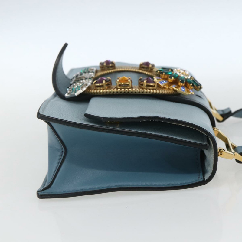 【日本直送】Miu Miu 皮革肩背包 淺藍色 金色 正品 ka1683V-3