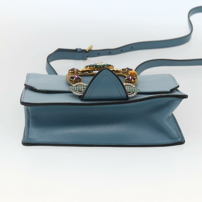 【日本直送】Miu Miu 皮革肩背包 淺藍色 金色 正品 ka1683V-4