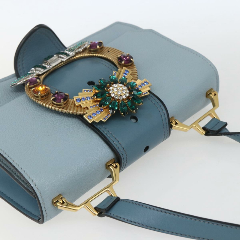 【日本直送】Miu Miu 皮革肩背包 淺藍色 金色 正品 ka1683V-5