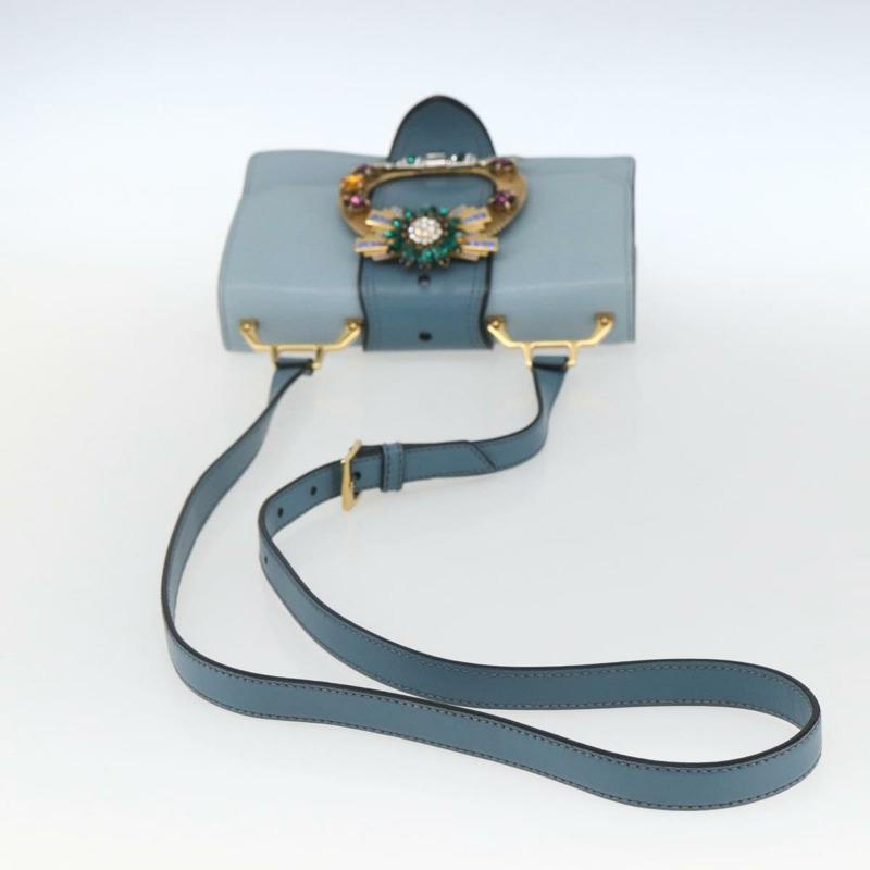 【日本直送】Miu Miu 皮革肩背包 淺藍色 金色 正品 ka1683V-6